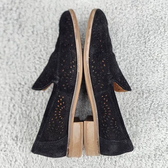 Clarks Women's Loafers Sz 6 Black Suede Laser Cut Comfort Career Office Shoes - Picture 5 of 10